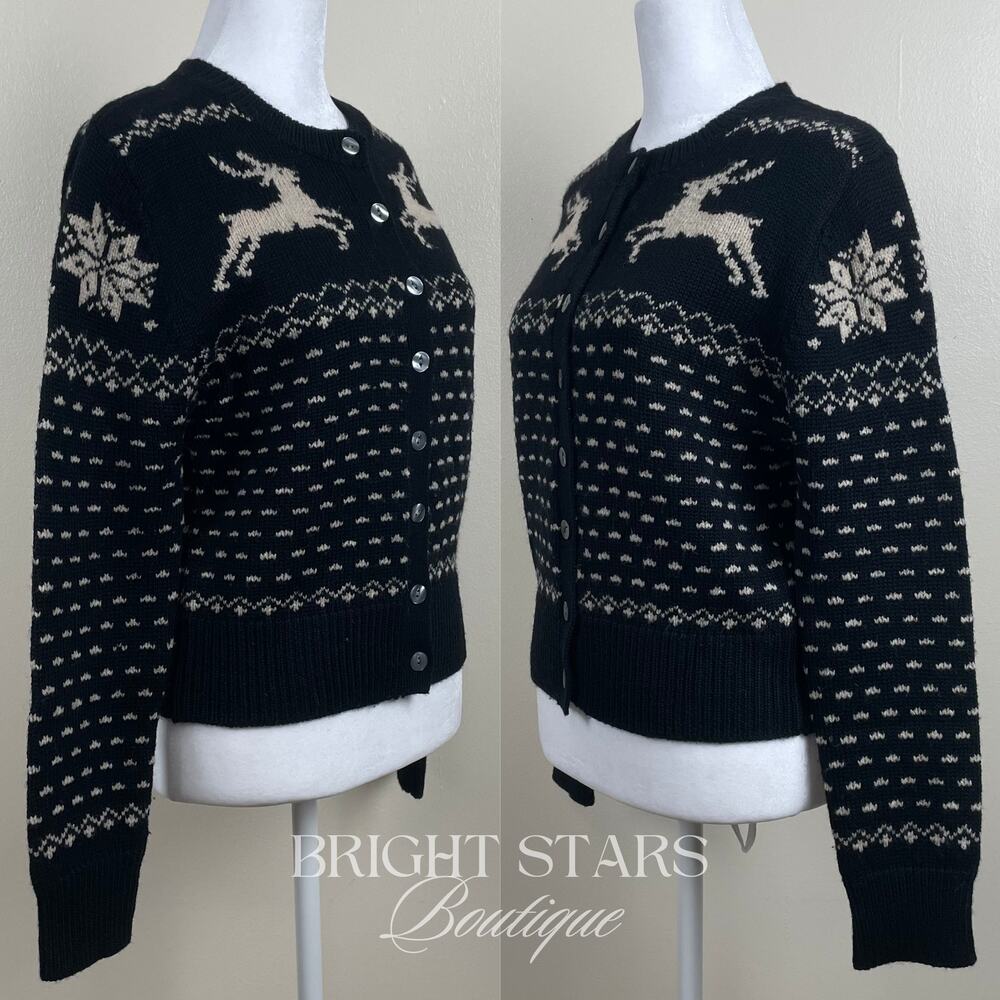 Rare Reindeer Cardigan ASO Sabrina The Teenage Witch Black Cream Vintage Holiday - Picture 7 of 11